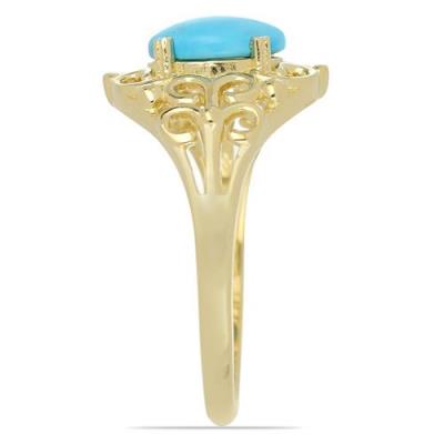 BUY NATURAL BLUE TURQUOISE GEMSTONE GOLD PLATED RING IN 925 SILVER